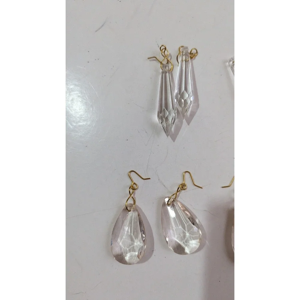 Clear‎ Crystal Faceted Teardrop and Prism Dangle Earrings Gold Tone Set of 4